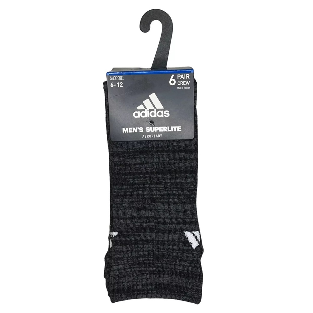 >>>SOLD<<< Adidas Men's Superlite Aeroready 6 Pair Crew Socks Dark Grey/White
